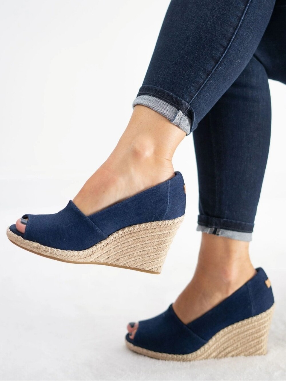 TOMS Blue Denim Wedge Espadrille Sandals 9W